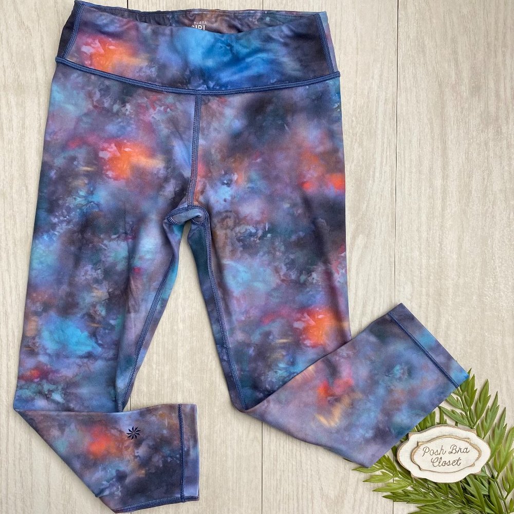 ATHLETA Girl High Rise Chit Chat Capri Tight Leggings Galaxy Blue Large L NEW